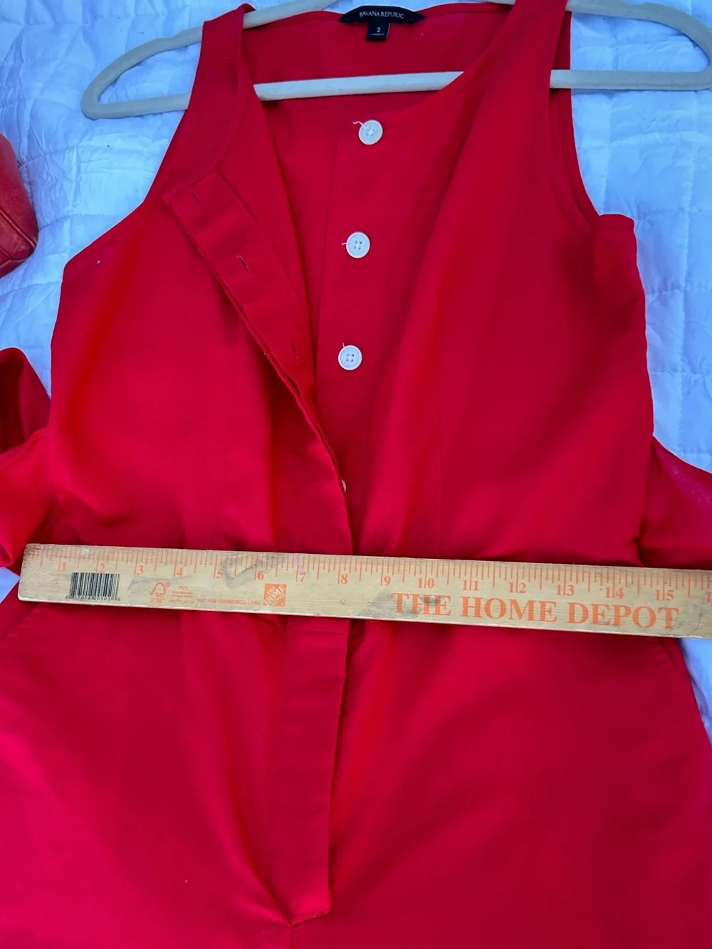 Size S Banana Republic Red Button Up Linen Wide Leg Crop Jumper with Tie Straps